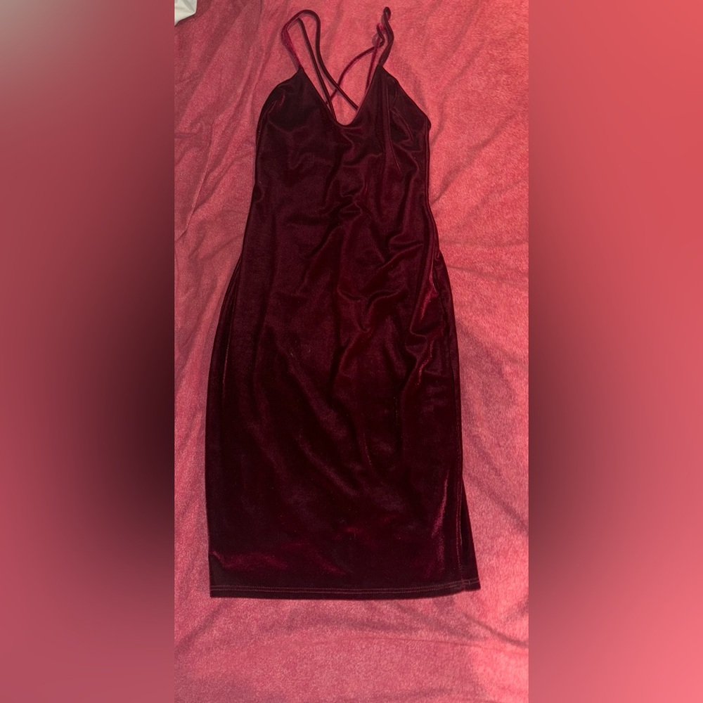 Velvet burgundy body con mini dress